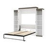Bestar Orion 104W Queen Murphy Bed with 2 Narrow Shelving Units (105W), White & Walnut Grey 116884-000017